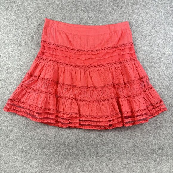Sundance Skirt Womens Size 12 Coral Boho Cotton Lace Ruffle Lined Flare Mini - Picture 11 of 14